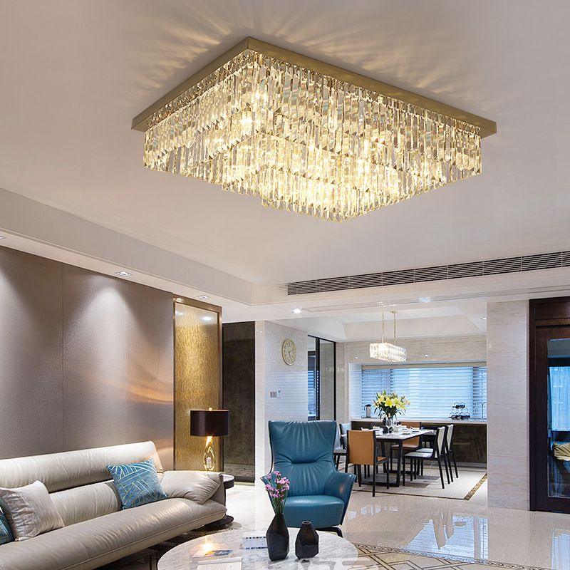 Geometric Flush Mount Fixture Modern Crystal Flush Light for Living Room
