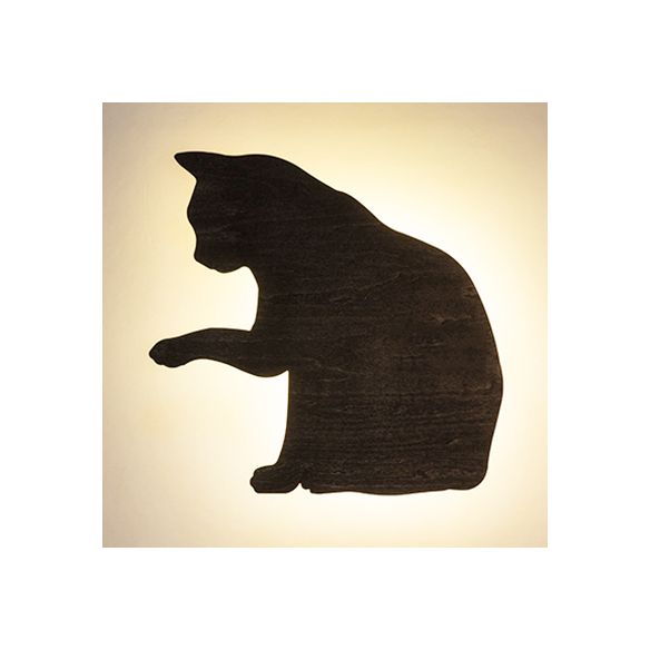 Kitten Kid Bedroom Hallway Sconce Light Wood Animal LED Wall Sconce in Black Finish