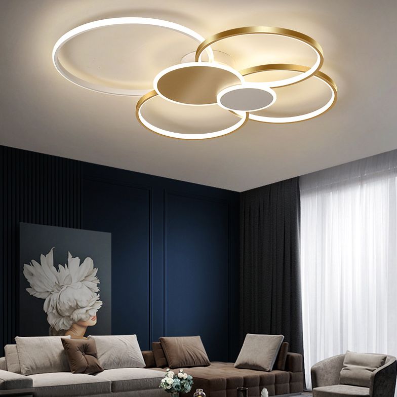 Lámpara de techo LED minimalista con iluminación empotrada y círculo de metal para sala de estar