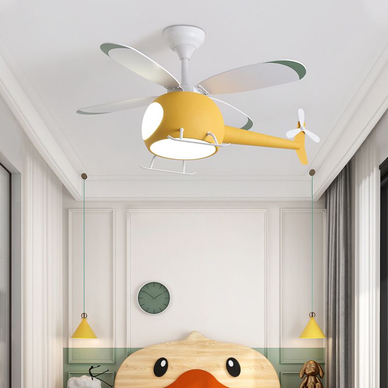 Kids Creative LED Pendant Light Wrought Iron Airplane Fan Light with Acrylic Shade