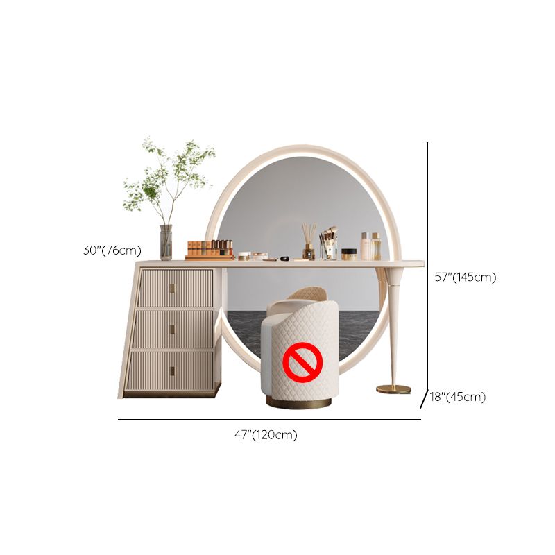 Glam Slate Makeup Dressing Table Stool Set in Beige with 57" Tall Mirror