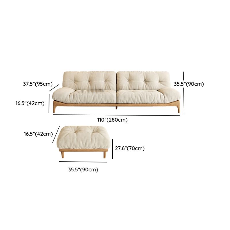 Cream Tufted Armless Sofa Wooden Frame Settee in Ash with Footrest