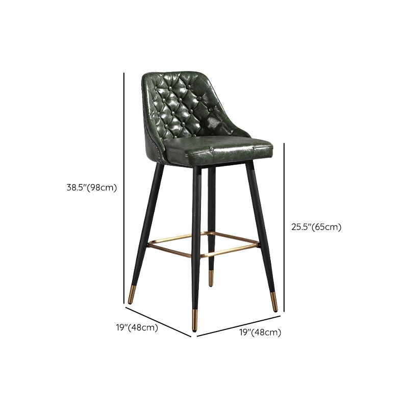 Glam Style Faux Leather Barstool Armless Low Back Bar Stool with Metal Legs