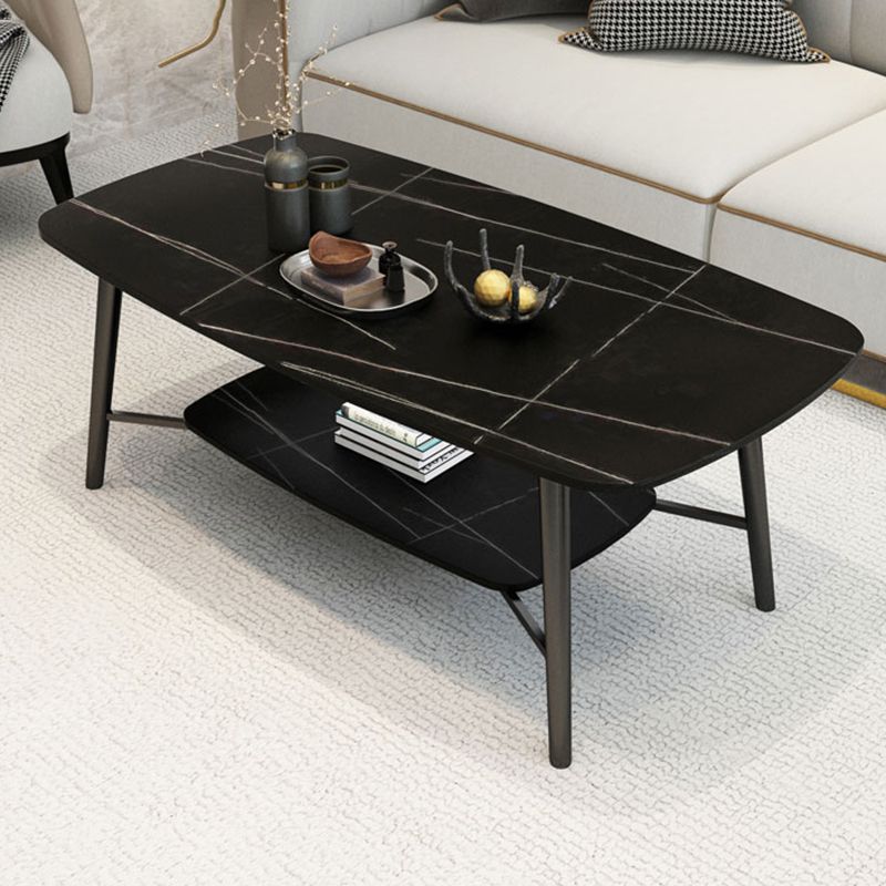 17.7"H Modern Ironcraft Cross Legs Slate Rectangular Table Top Coffee Table with Shelf