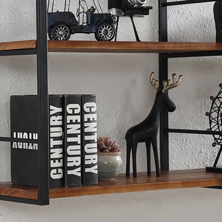 Wall Mounted Industrial Bookshelf Iron Frame Pine Wood Bookshelf for Bedroom
