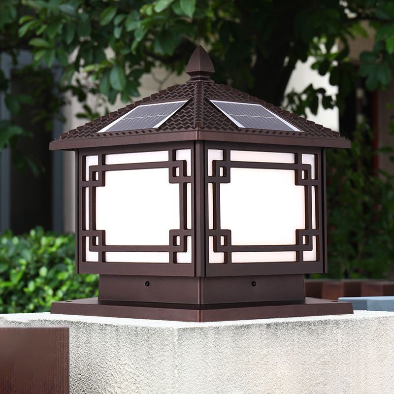Contemporary Pillar Lighting Fixture Minimalist LED Solar Lamp for Garden