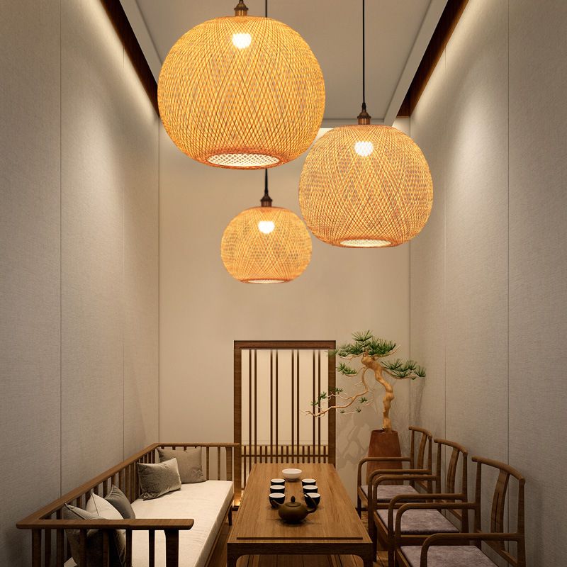 12 "/14" /21.5 "W 1 bol eetkamer hanger lamp Aziatische beige ophanging licht met ellips bamboe schaduw