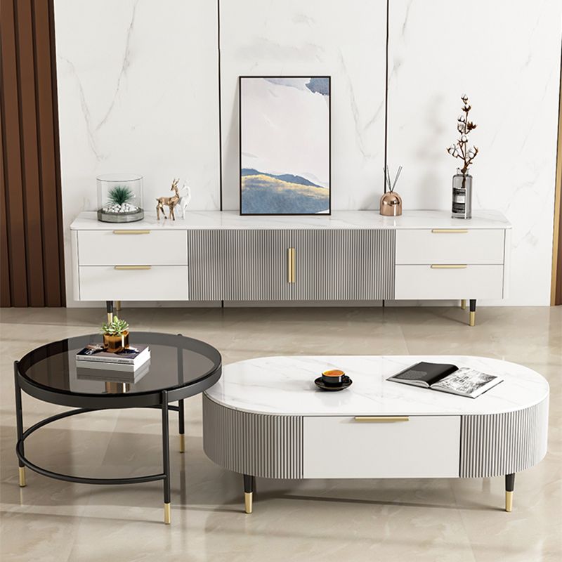 Glam Cocktail Table White 4 Legs Storage Coffee Cocktail Table
