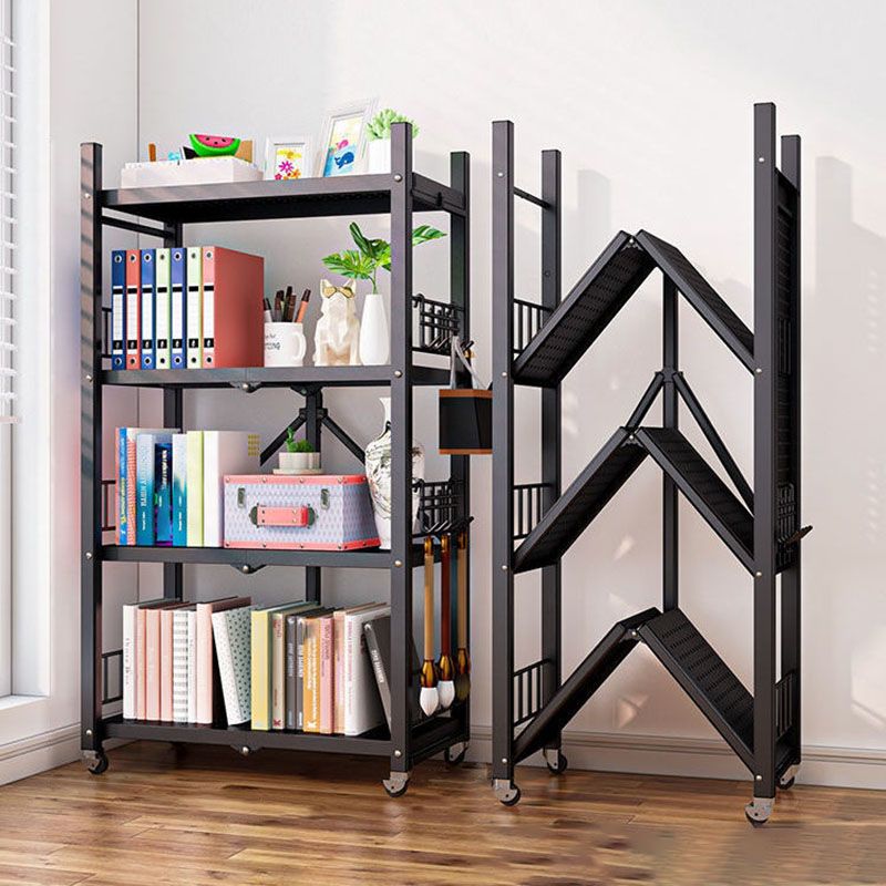 Contemporary Folding Steel Etagere Bookshelf with Caster Wheels