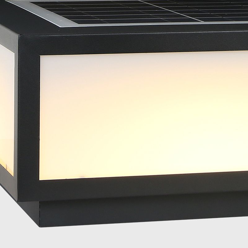 Rectangle Shape Metal Outdoor Light Modern Style 1 Light Solar Pillar Light in Black