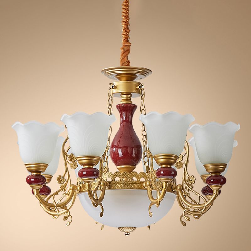 White Glass American Chandelier Gold Multi Light Hanging Light for Restaurant