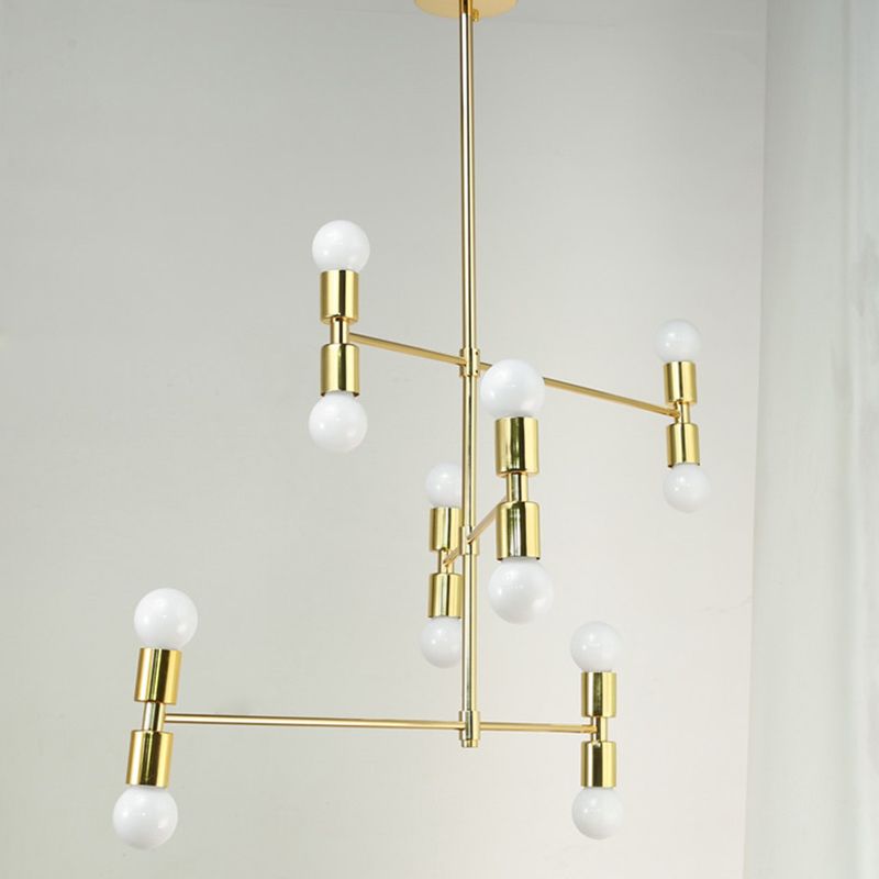 Tiered Metal Hanging Ceiling Light Modern 12 Lights Black/Gold Chandelier Lamp for Living Room