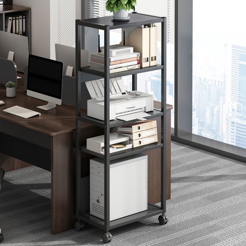 Modern Style Bookshelf Open Back Bookcase with Caster Wheels for Office