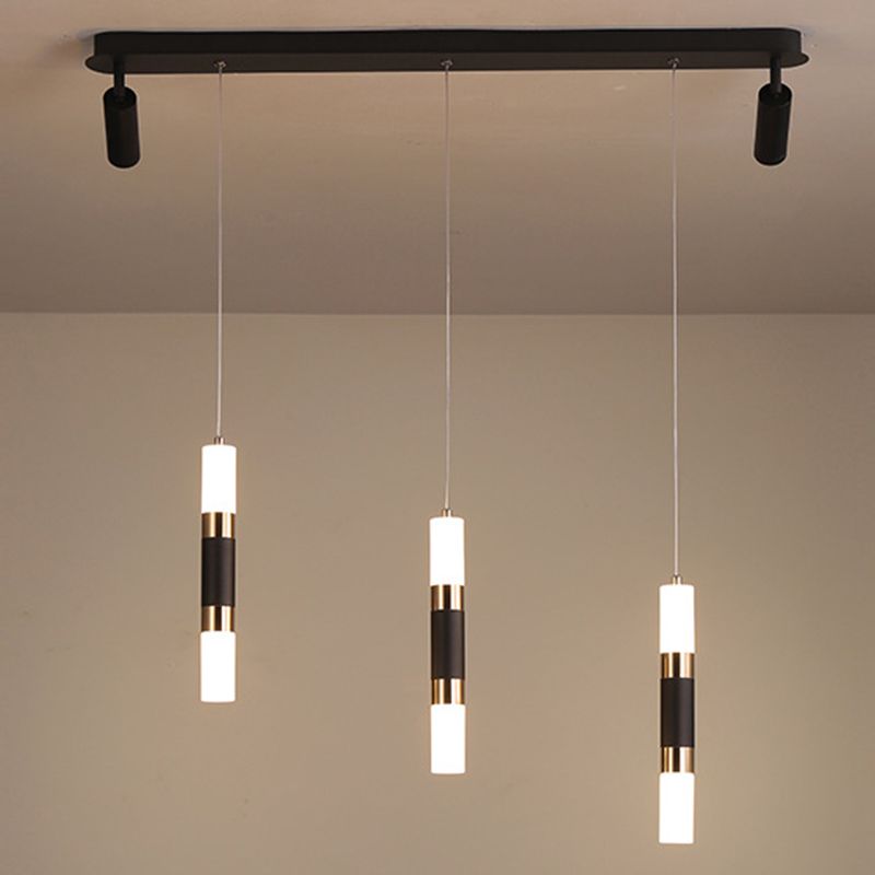 3-Lights Cylindrical LED Island Light Double Spotlight Design Modern Style Simplicity Lighting Pendant in Black