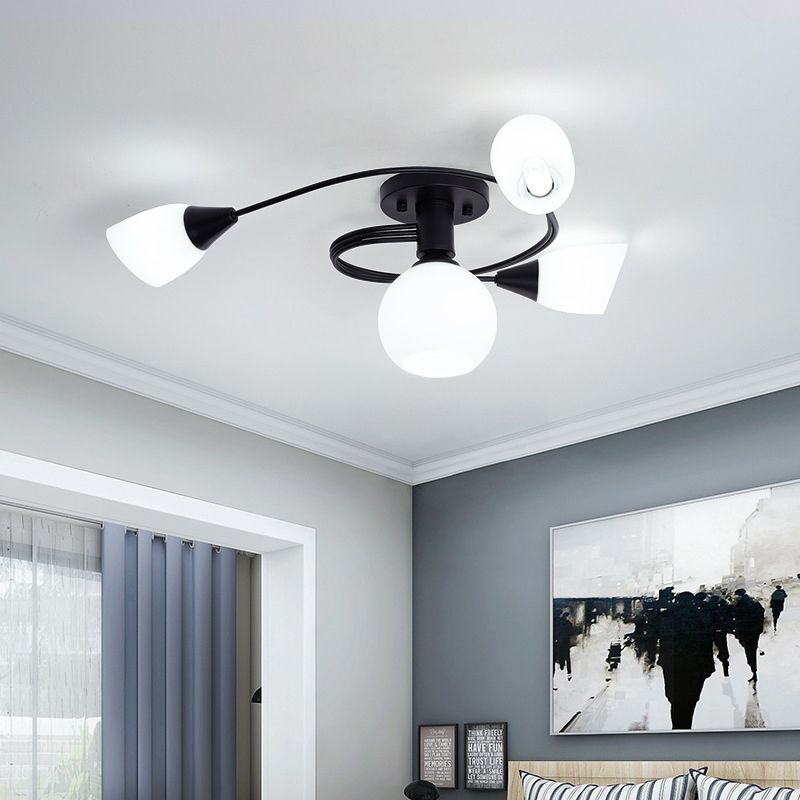 Plafonnier en forme de cloche encastré en fer moderne avec abat-jour en verre pour chambre à coucher