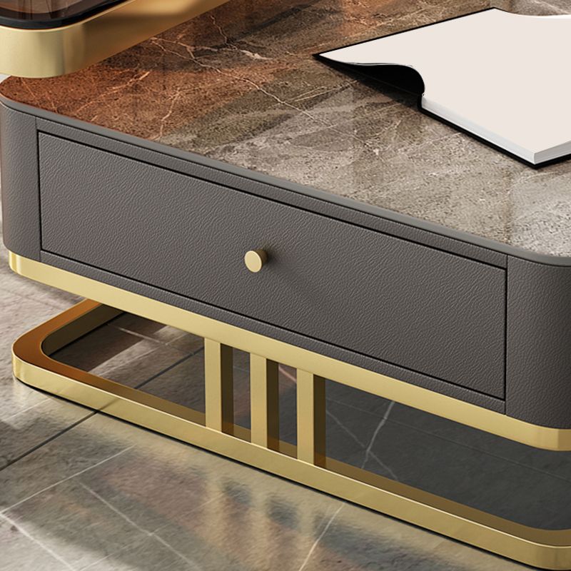 Glam Frame Coffee Table Glass/Slate Square Cocktail Table with Drawer