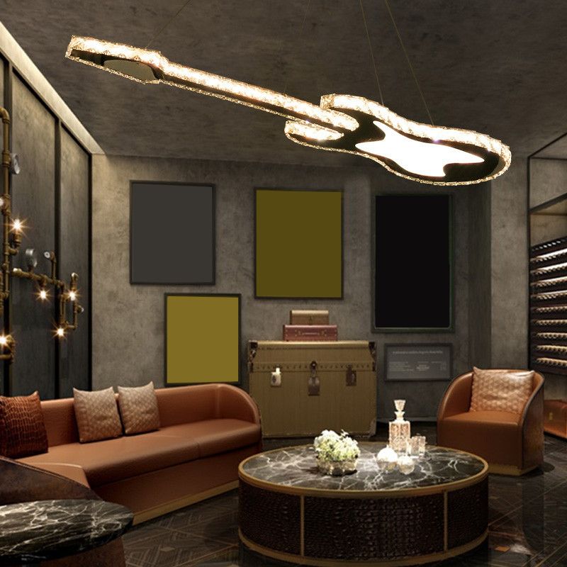 Modern Luxurious LED Island Pendant Lighting Guitar Crystal Decoration Island Ceiling Light for Living Room