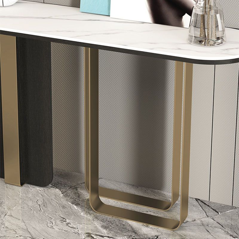 Glam Metal Console Sofa Table Oval Stone Console Accent Table for Hall
