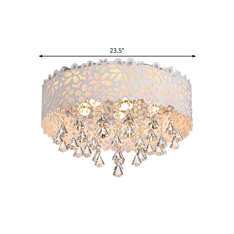 White Conical Ceiling Lamp Contemporary Crystal Drop LED Flush Mount Fixture, Remote Control Stepless Dimming/White Light