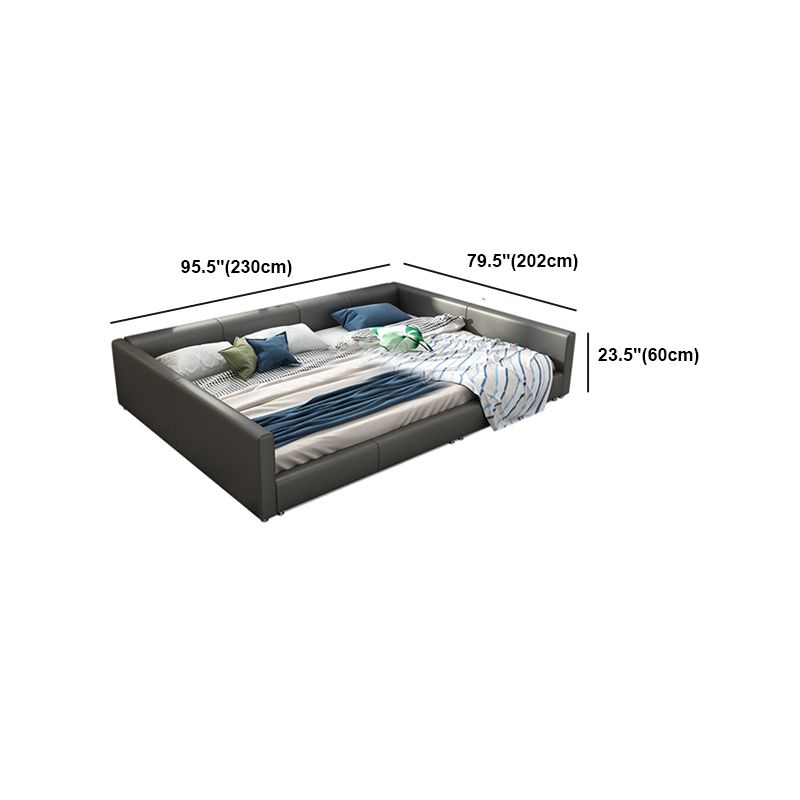 Contemporary Grey Genuine Leather and Wood Standard Bed for Bedroom
