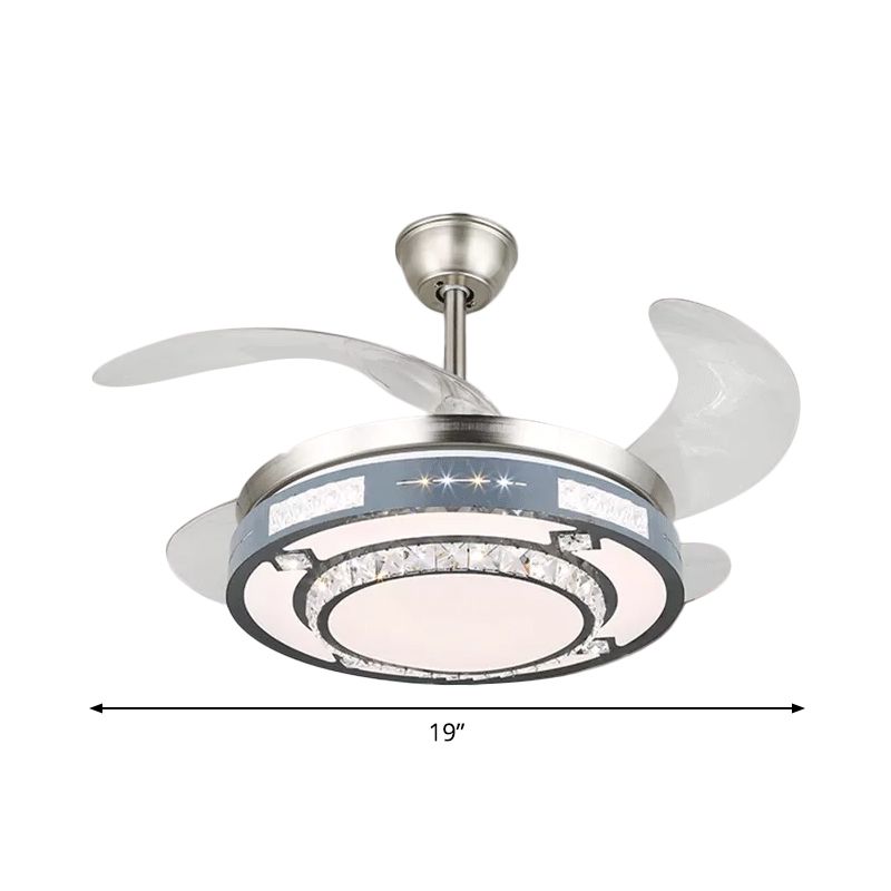 Runde Hanging Lüfterlampenlampe Moderne Kristall 19 "breites LED Silber Semi Flush Mount Light, 4 Klingen