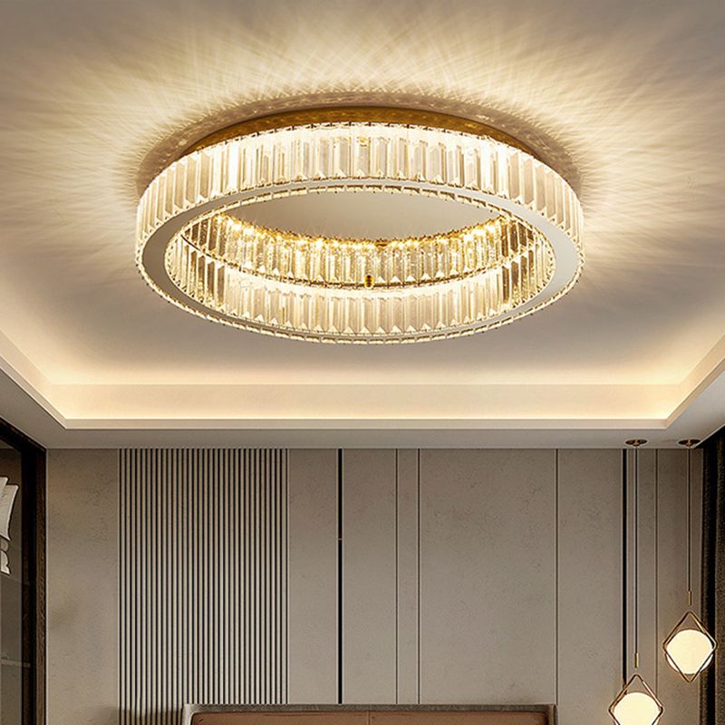 Circle Flush Mount Ceiling Light Fixtures Modern Crystal Ceiling Mount Chandelier for Living Room