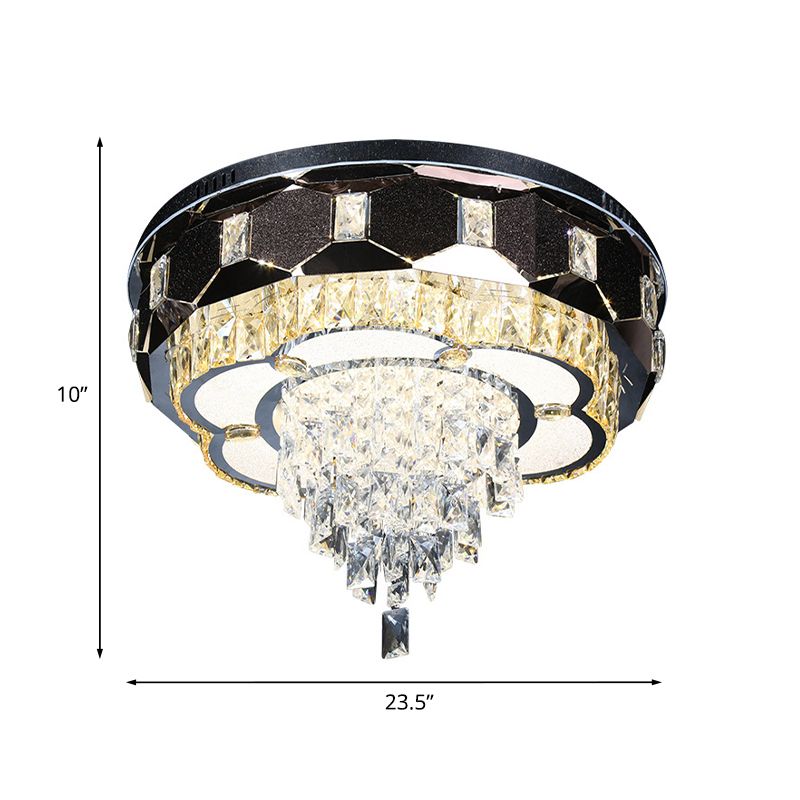 LED Crystal Flush Mount Light Modernism Stainless Steel Tapered Bedroom Ceiling Fixture with Floral Edge
