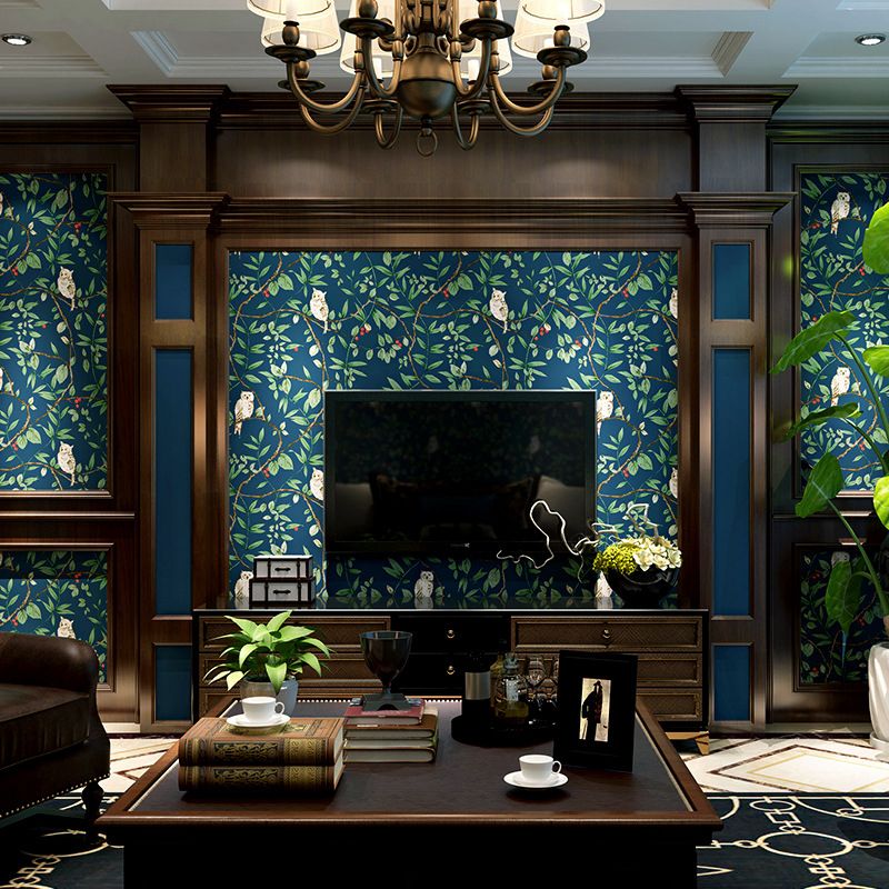 Leaves and Bird Wallpaper Garden Branch Wall Decor, Dark Color, 33'L x 20.5"W