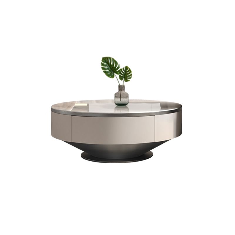 Modern Light Luxury Coffee Table Round Slate Coffee Table with Storage Drawer