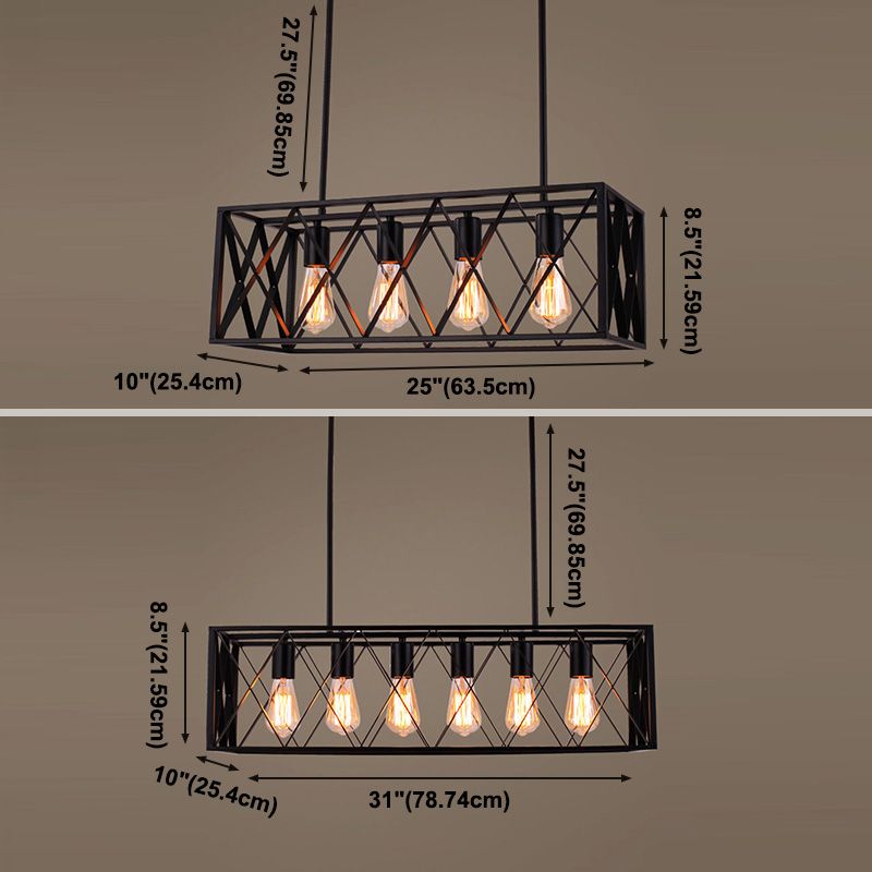 Rettangle Island Lampadella luci industriali di illuminazione del lampadario in metallo per tavolo da pranzo
