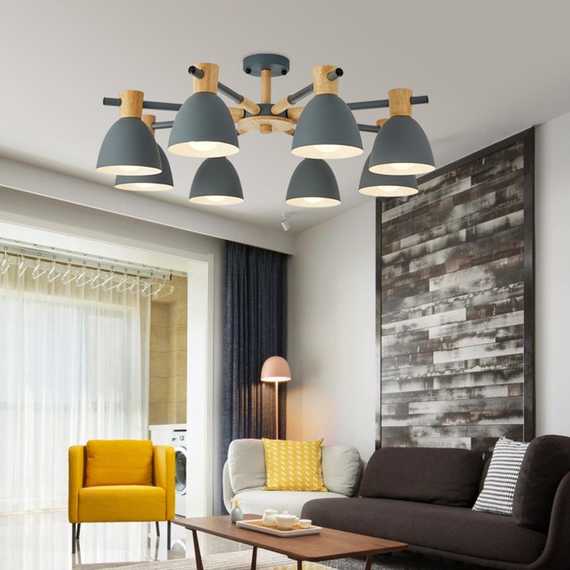 Nordic Style Chandelier Bell Shade Wooden Ceiling Light Fixture for Living Room