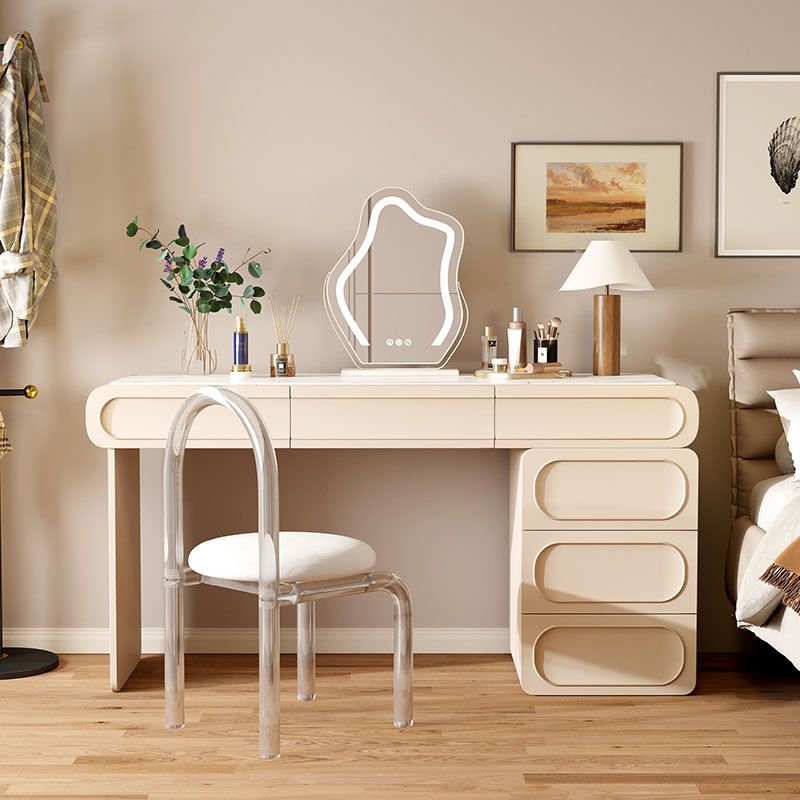 Glam Stone Beige Vanity Desk Bedroom Vanity Dressing Table with Drawer