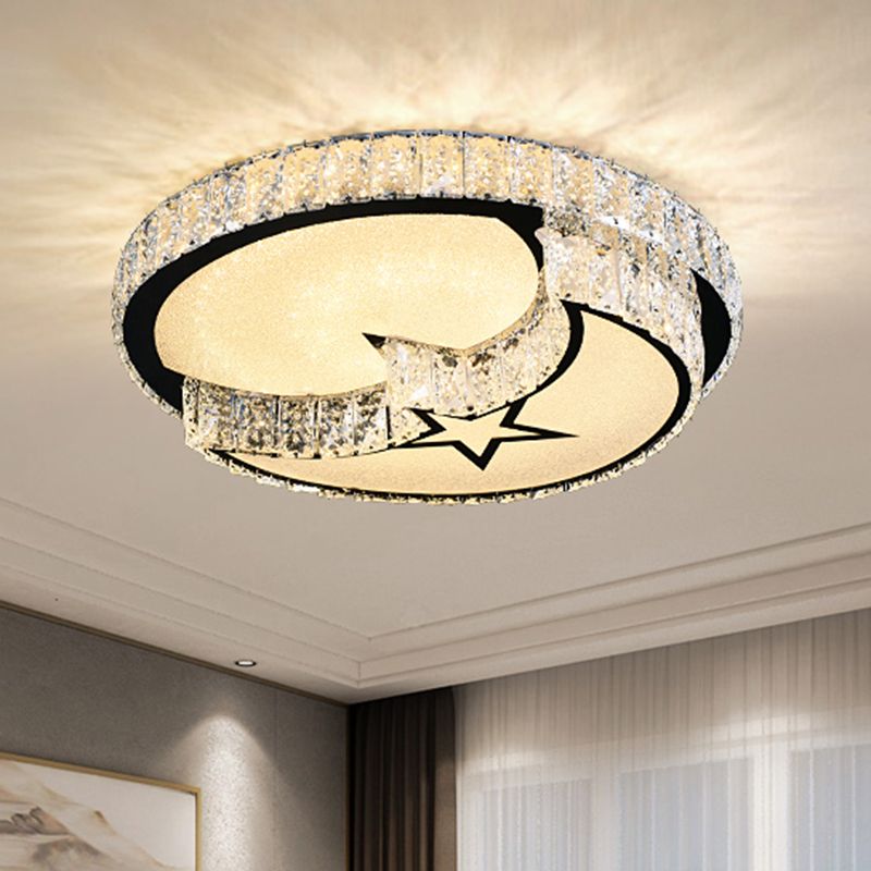 Circulaire Flush Light Artistique K9 Crystal Dining Room LED Flush Ceiling Light Fixture in Stainless-Steel