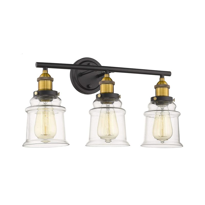 3-Head Vanity Light Industrial Linear Iron Wall Mounted Lamp with Diamond Cage/Cylinder Clear Glass in Black