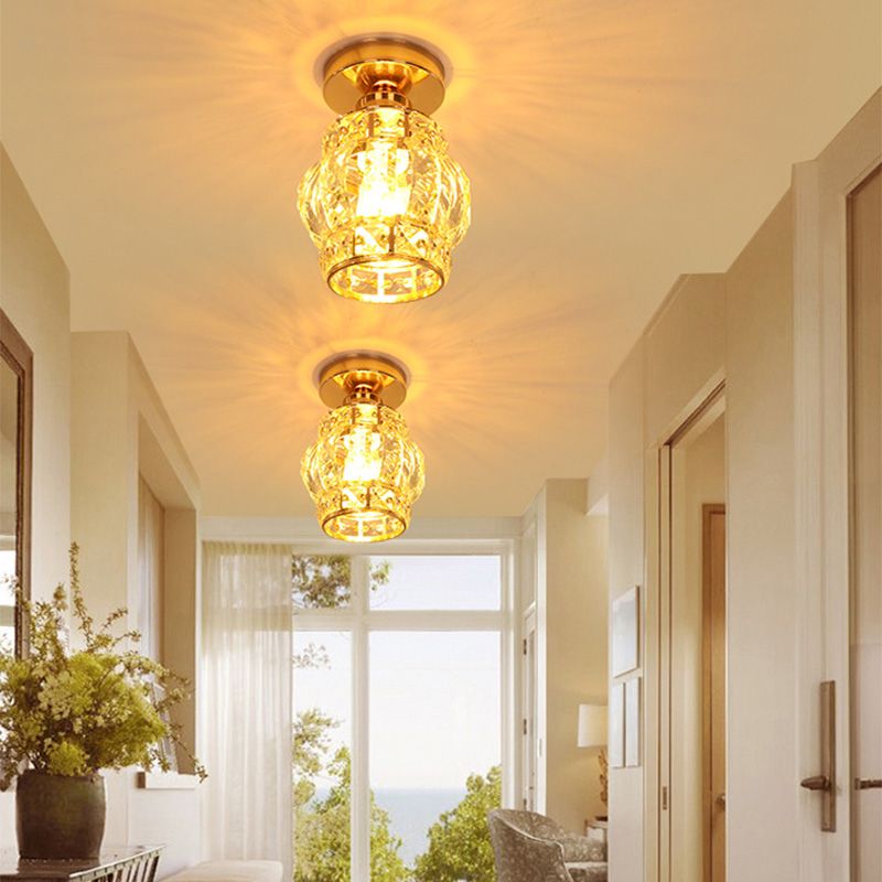 Petit plafonnier boule d'or moderne, 1 ampoule, plafonnier en cristal pour allée
