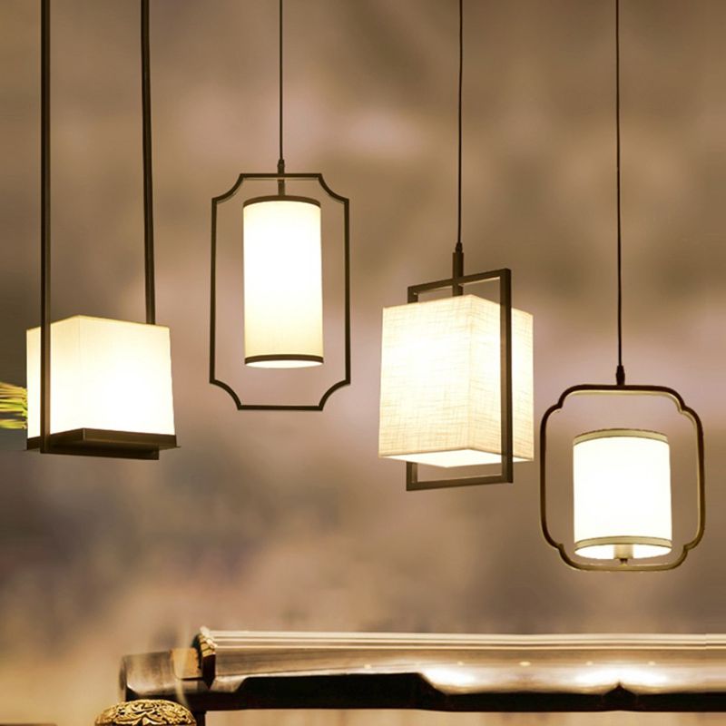 Éclair de suspension ombragée en tissu Minimaliste à 1 léger pendentif en noir et blanc pour couloir