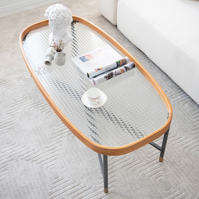 Geometric Clear Glass Coffee Table with Wood Edge 1 Single Cocktail Table