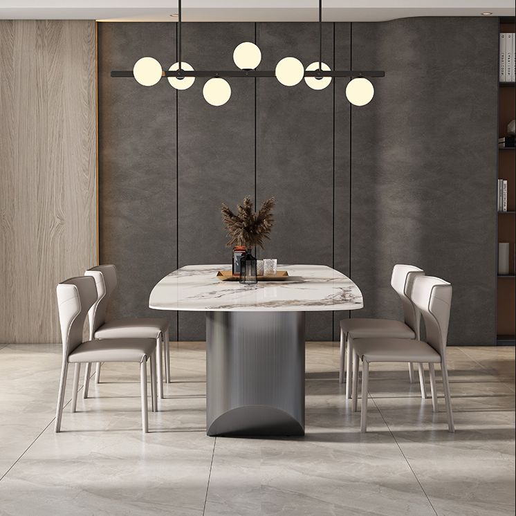 Modern Sintered Stone Top for Kitchen Dining Set Rectangle Standard Dining Set in White