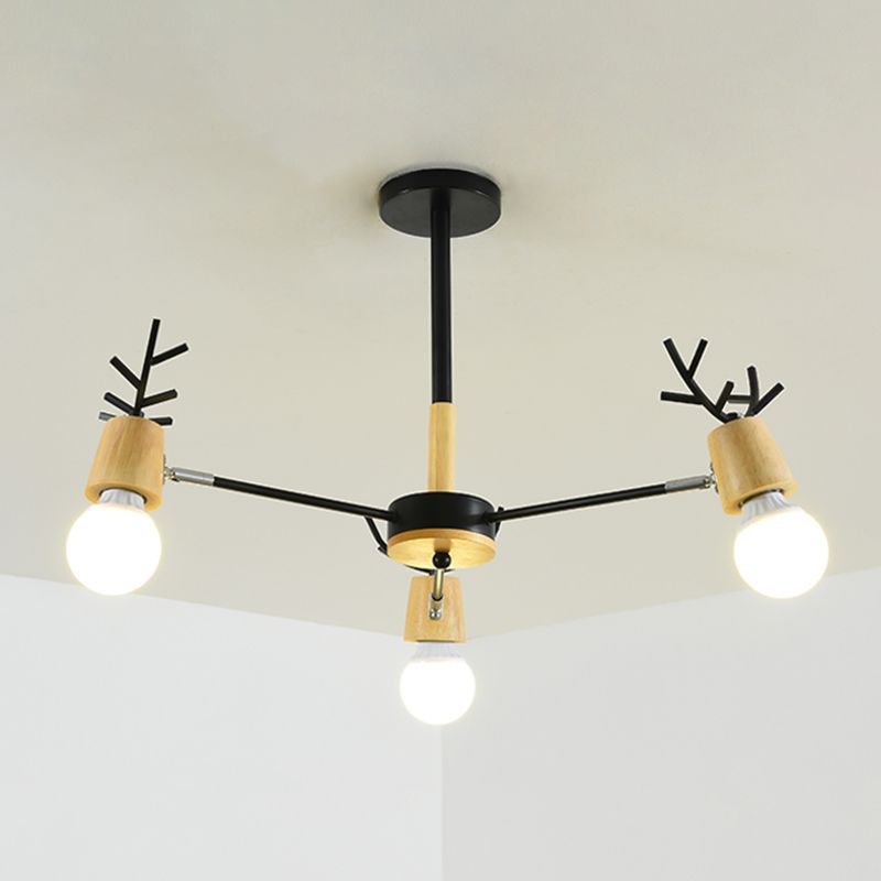 Candeliers colgantes de forma asta accesorios de iluminación de madera moderna