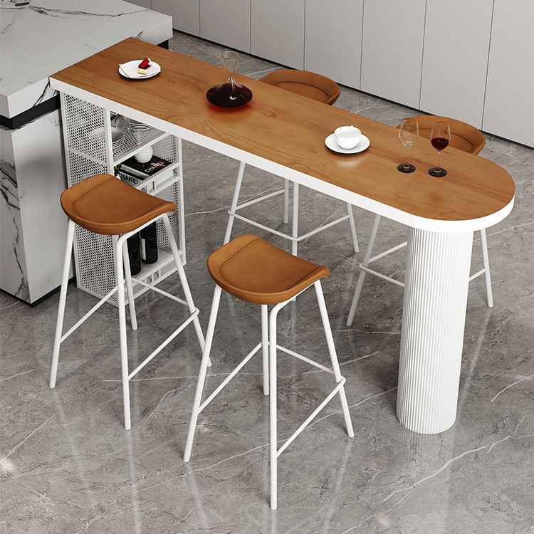 Metal Contemporary Freeform Dining Table Pine Wood Top Table