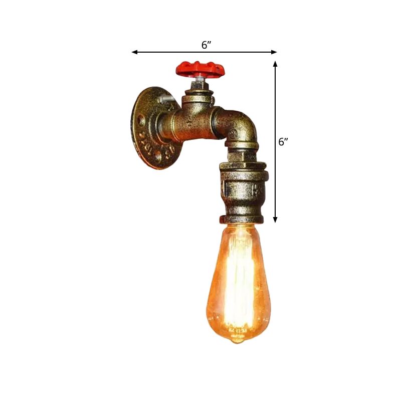 1 cabezal iluminación metálica de pared vintage lámpara de montaje en pared de tubería de agua vintage con válvula