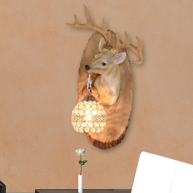 1 Light Resin Wall Lamp Rustic Black/Gold/Tan Orb Shade Indoor Sconce Light Fixture with Elk, Right/Left