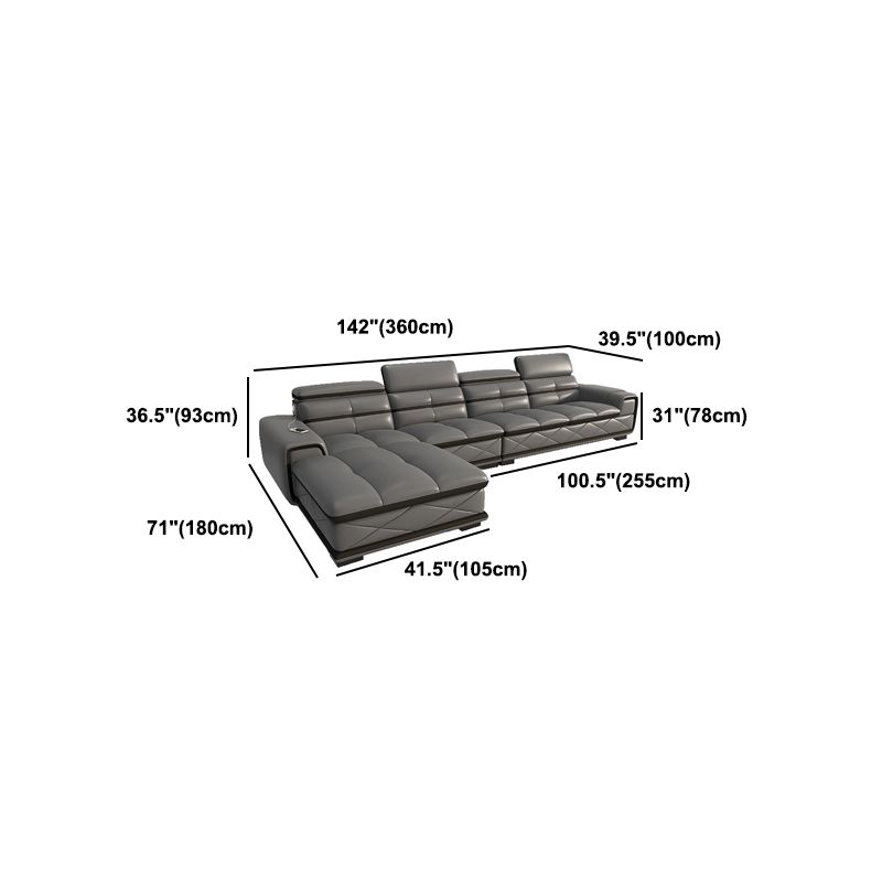 Modern Sofa Bed Leather Upholstered Grey Latex/sponge Upholstered Solid Wood Frame Sofa