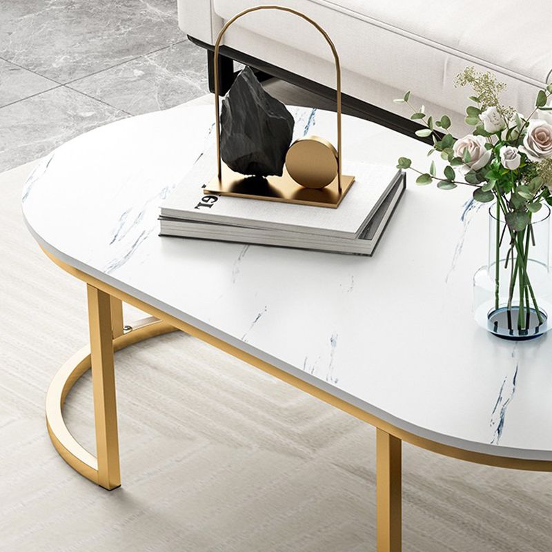 Glam Style Oval Marble Coffee Table with Iron Base Coffee Cocktail Table