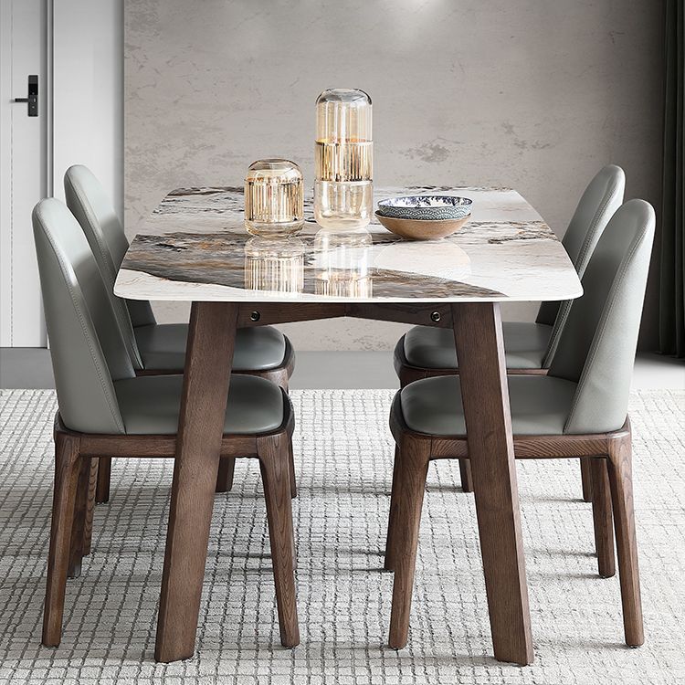 Mid-Century Dining Table for Home Stone Top Table with Wooden Frame