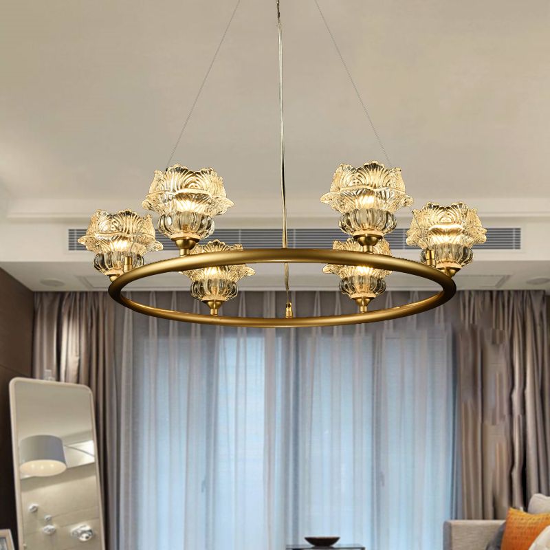 6 Heads Sunflower Chandelier Lighting Traditional Clear Glass Suspension Lamp for Living Room