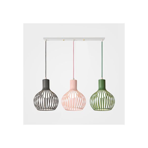 3 bulbos iluminación de techo con tono de cúpula de cúpula comedor industrial de metal luz colgante en gris/rosa