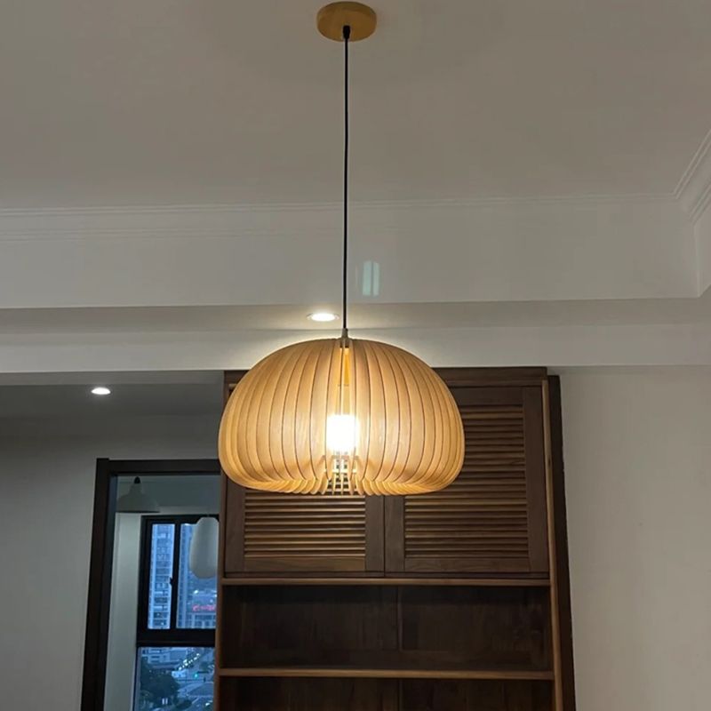 Simplicity Pumpkin Hanging Light Kit Wood 1-Light Ceiling Light for Dining Room