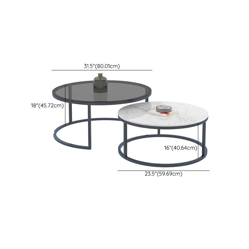 Round Nesting Coffee Table Set Frame Modern Coffee Table with Storage