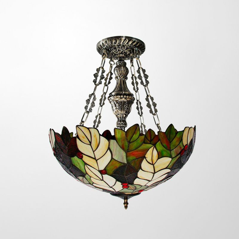 Foliage Hand-Crafted Glass Chandelier Baroque 3-Bulb Green Pendant Light Fixture